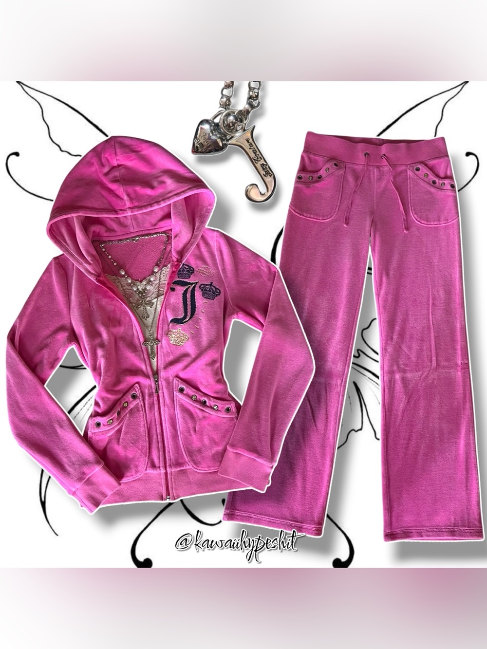 VTG Y2K Juicy Couture Pink/Multicolor Velour Tracksuit Hoodie & Pants